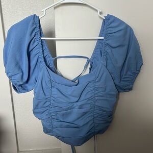 Blue cross back, puffy sleeve top
